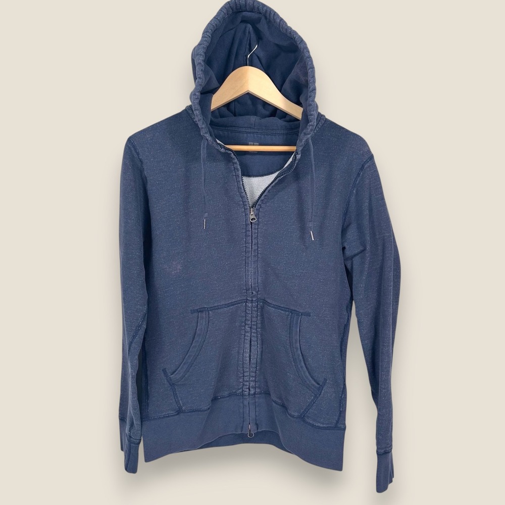 Uniqlo Full Zip Hoodie Jacket Women Medium Blue Cotton Blend Casual Basic *READ